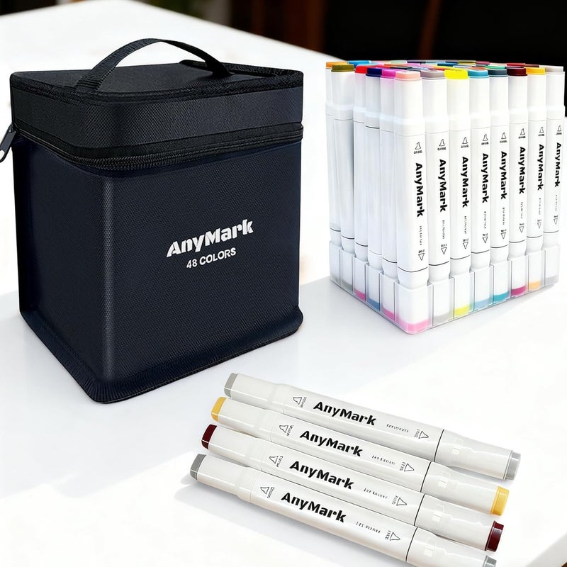 Anymark Alcohol Markers, 100 Colors Dual Tip Art Coloring Markers Set for Adult Book Drawing Sketching Painting, Chisel & Fine, White Penholder - Image 4